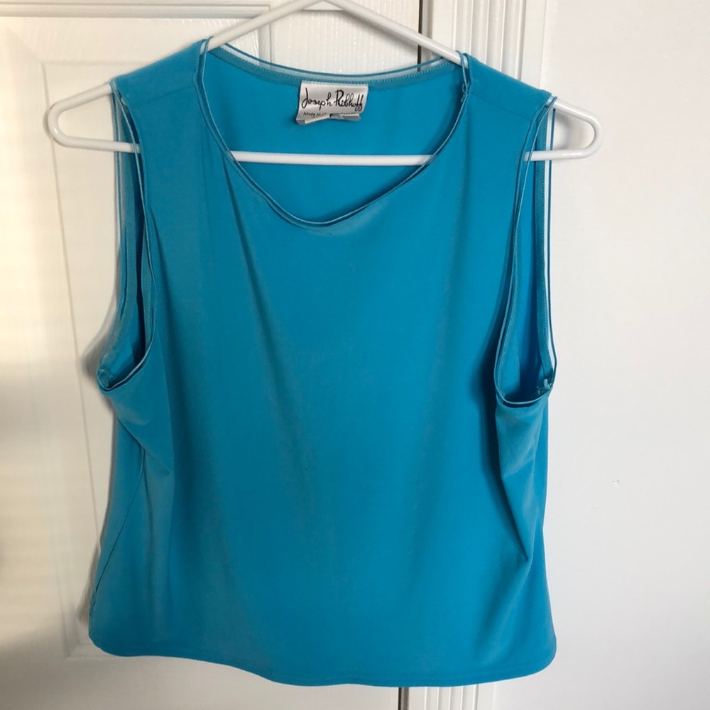 Joseph Ribkoff pull on Skirt & tank top turquoise top has a very small mark